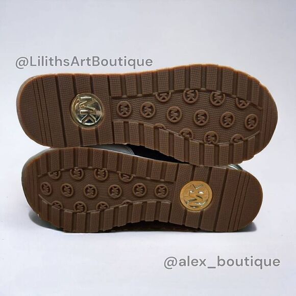 Michael Kors Maddy Vanilla/ Brown Two-Tone Logo Trainer Women's Sneakers 5.5 - Picture 9 of 13